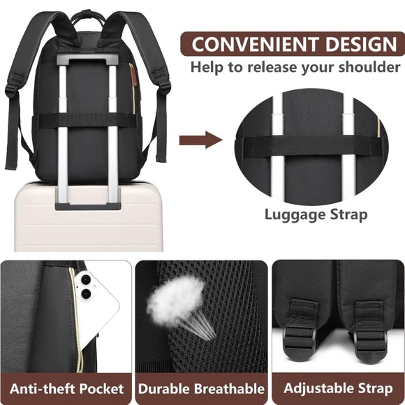 NWT-Bagswan Laptop Backpack for Women College Bookbag - 17.3 Inch - Picture 3 of 11